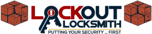 Lockout Locksmith logo banner with key symbol representing professional locksmith and security services