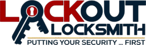 Lockout Locksmith logo with key symbol representing professional locksmith and security services