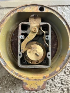 internal lock mechanism exposed during professional lock repair by locksmith