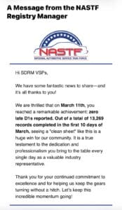 NASTF registry manager message about automotive locksmith security standards and industry compliance